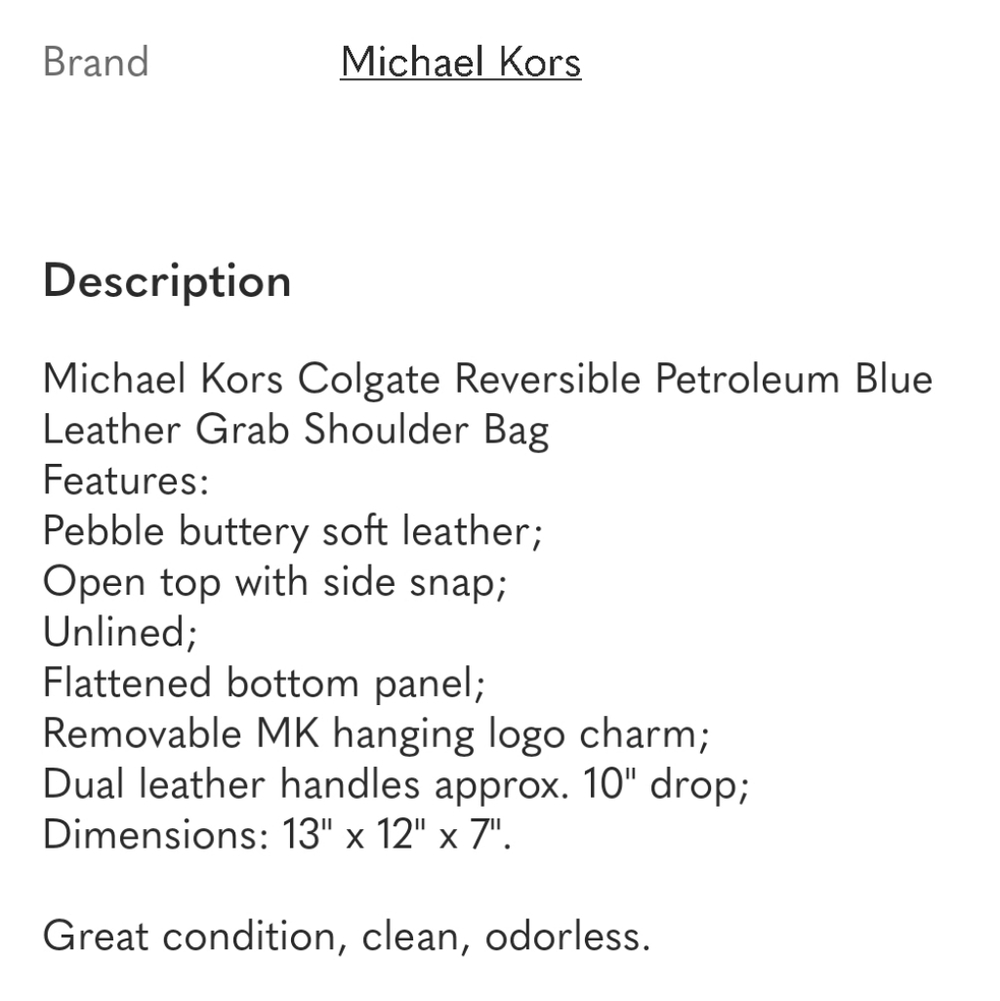 Michael Kors Colgate Reversible Petroleum Blue Leather Grab Shoulder Bag - Picture 6 of 6